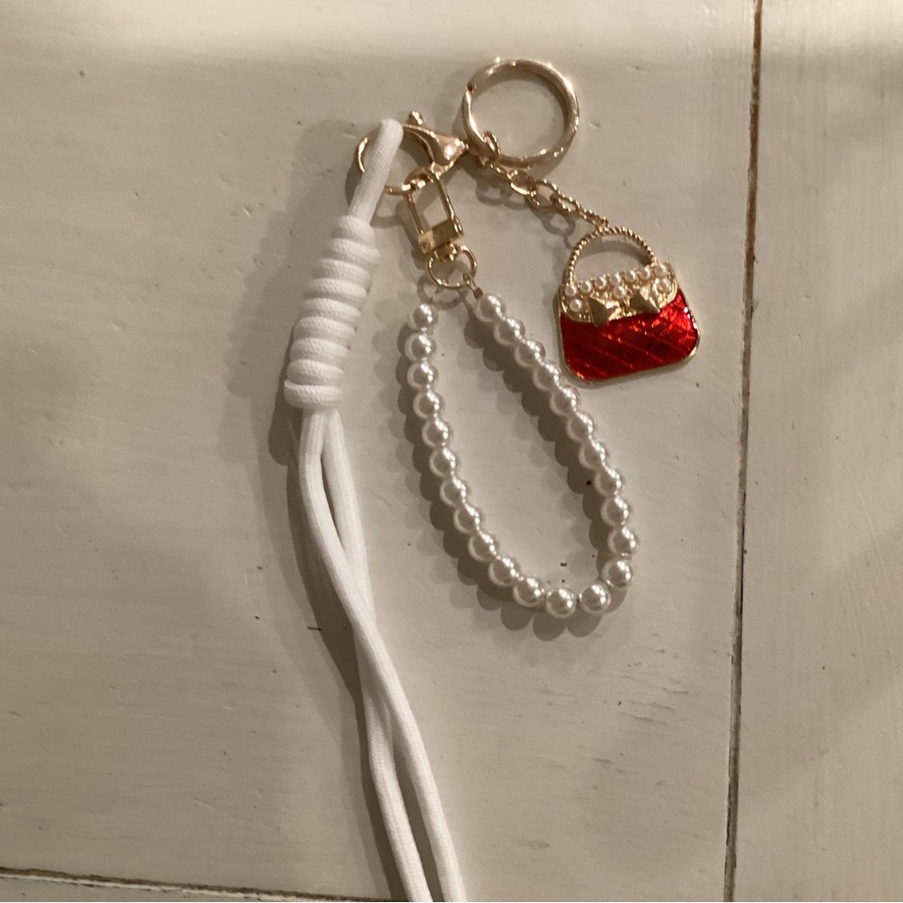 White And Red Pearl Keychain Set